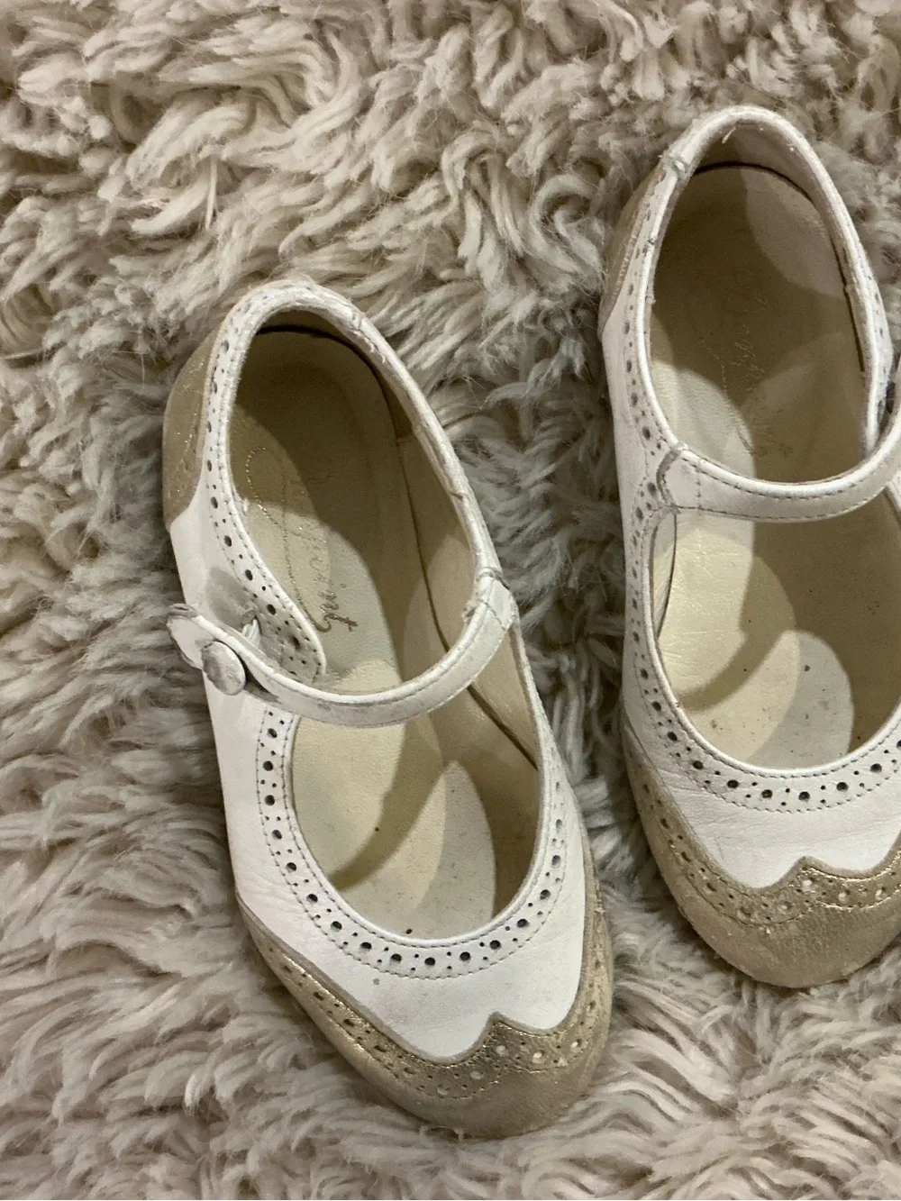 Bonpoint White and Gold Mary Jane Girls Shoes